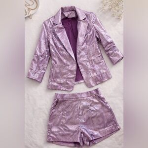 Metallic Lavender Blazer and Short Set